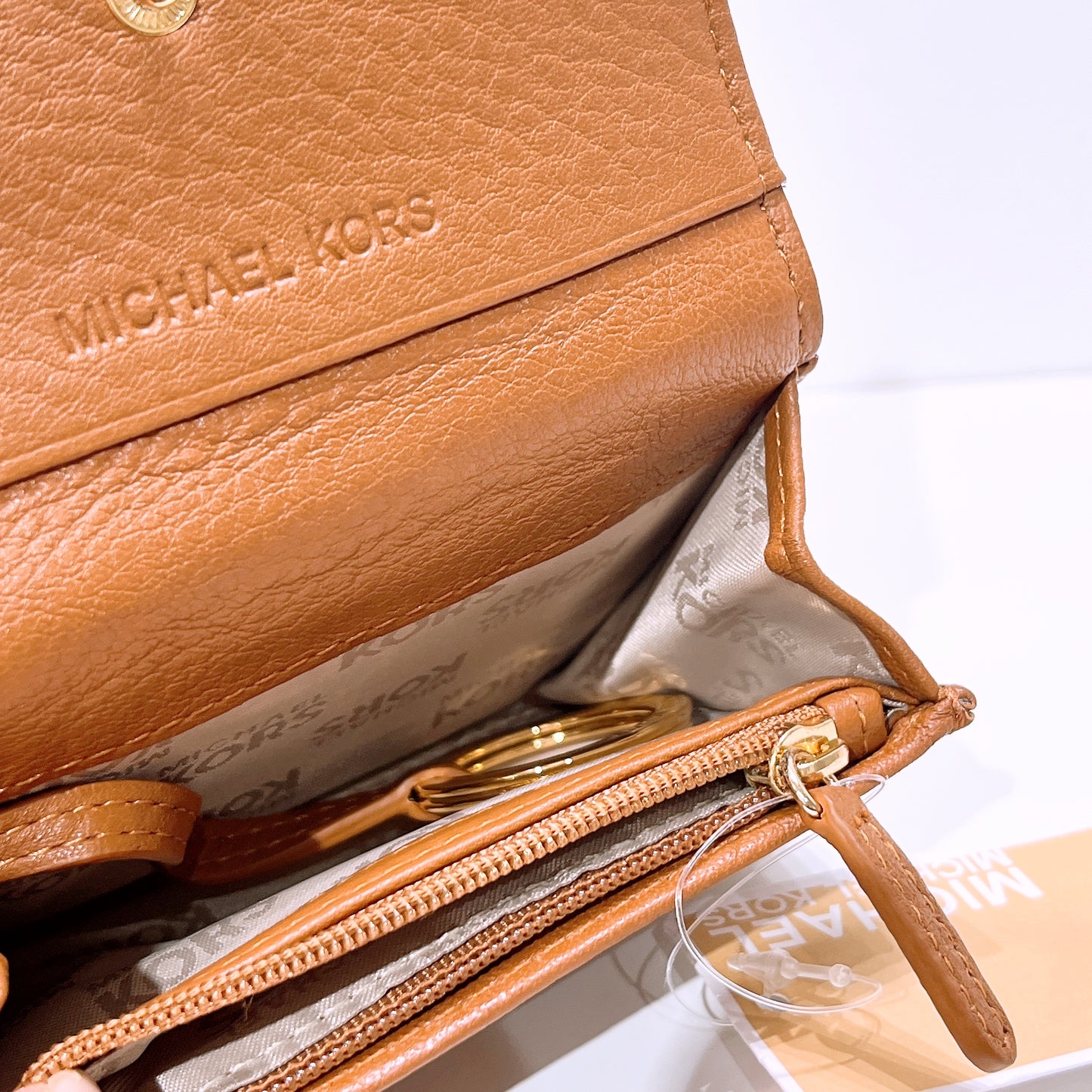 Michael Kors Brown Leather Card Small Wallet with Keychain