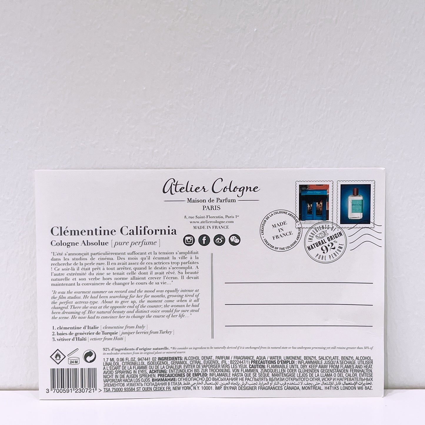 Clémentine California Atelier Cologne for women and men 1.7ml