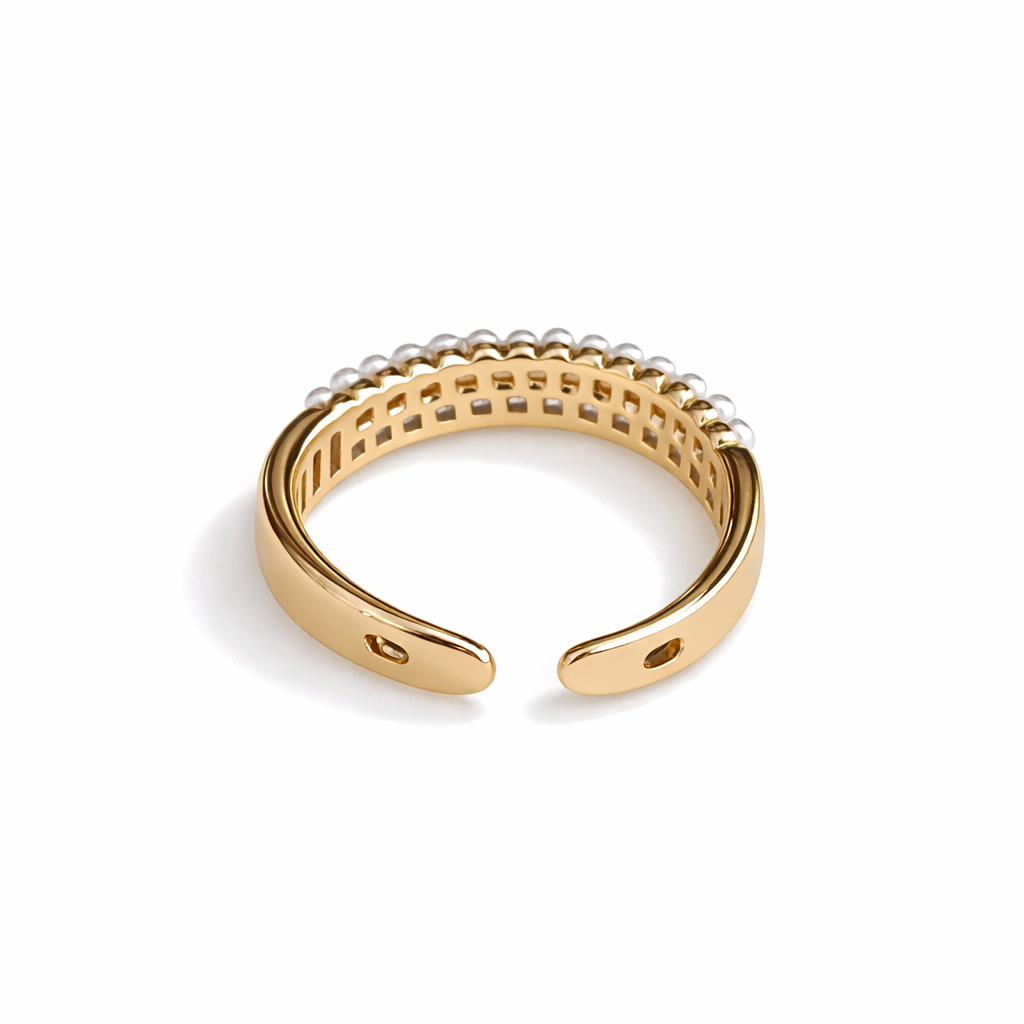 Golden pearl crystal open ring