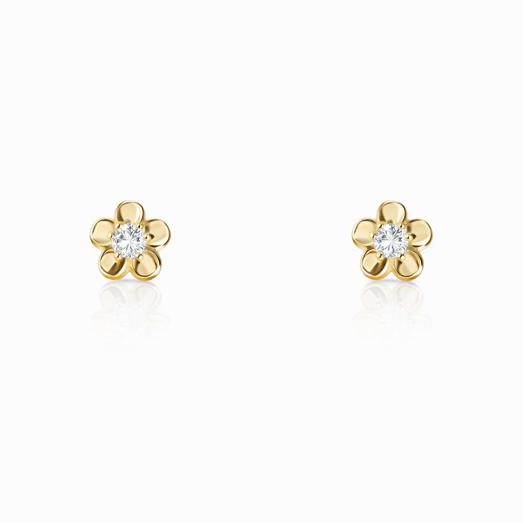 Gold diamond flower stud earrings
