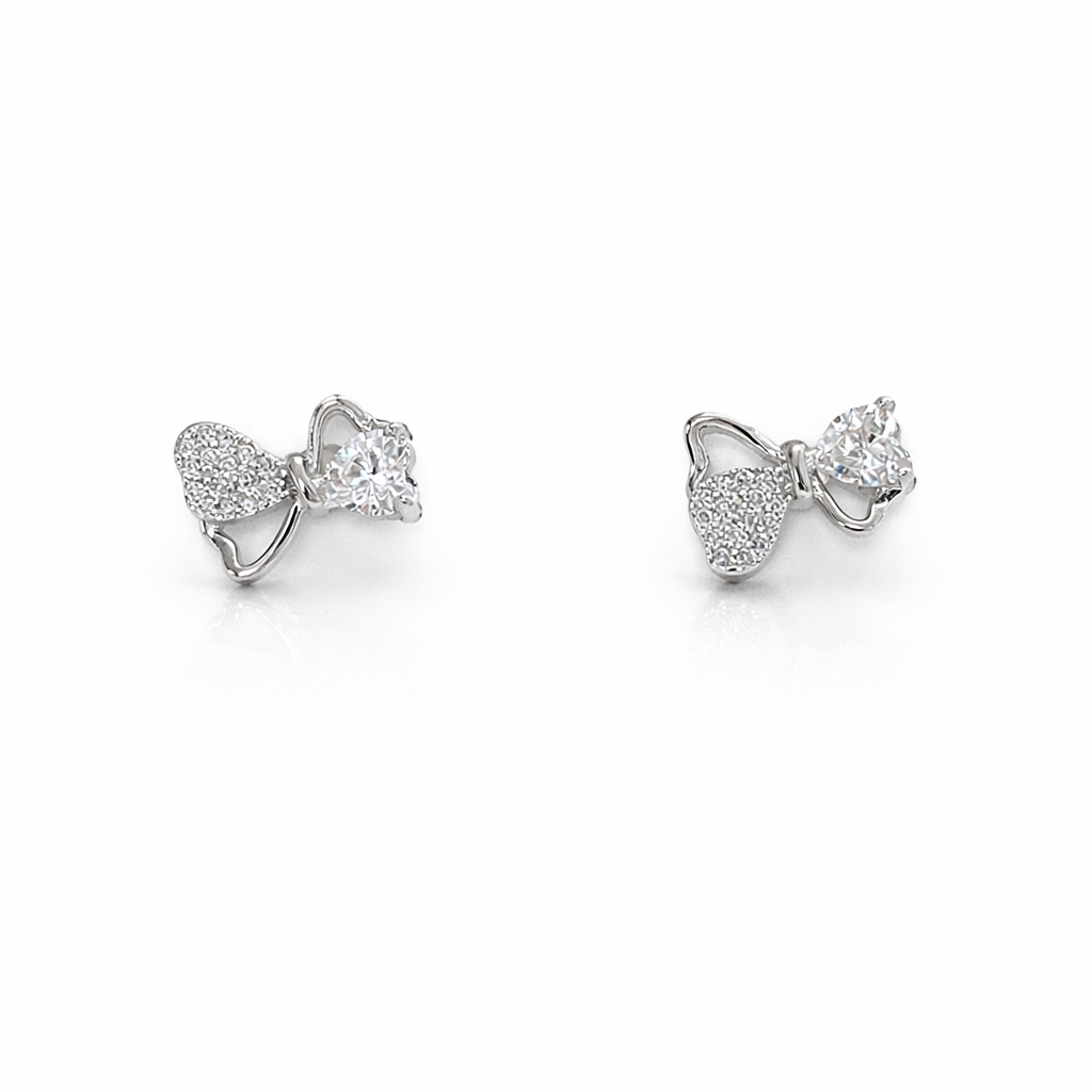 Silver bow stud earrings