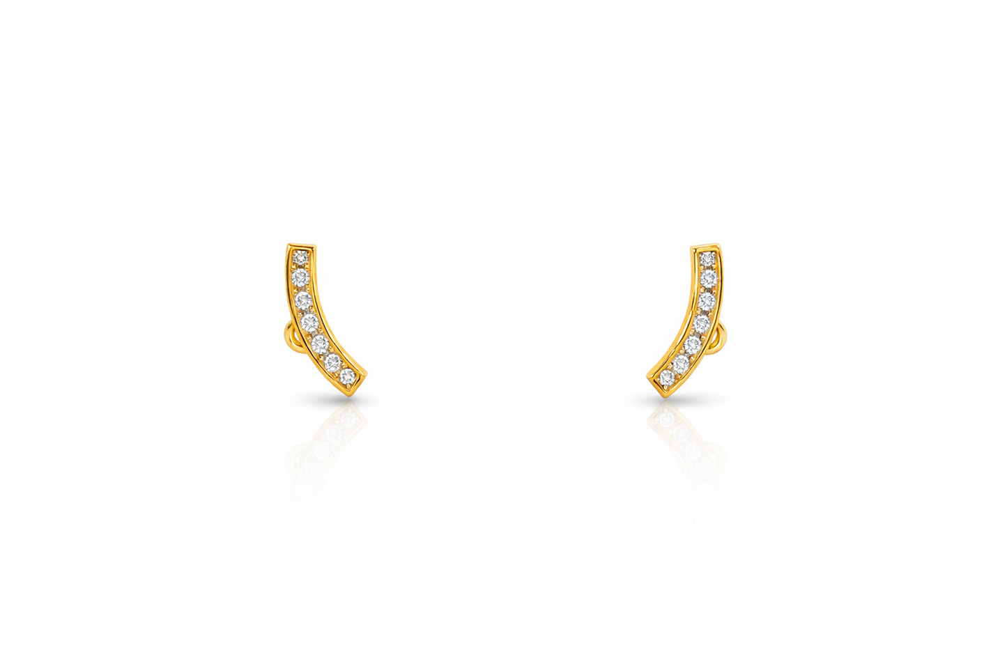 gold diamond curved stud earrings