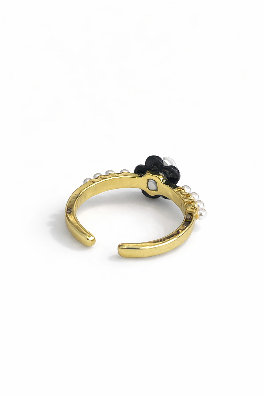 Black and white Flower Gold open ring
