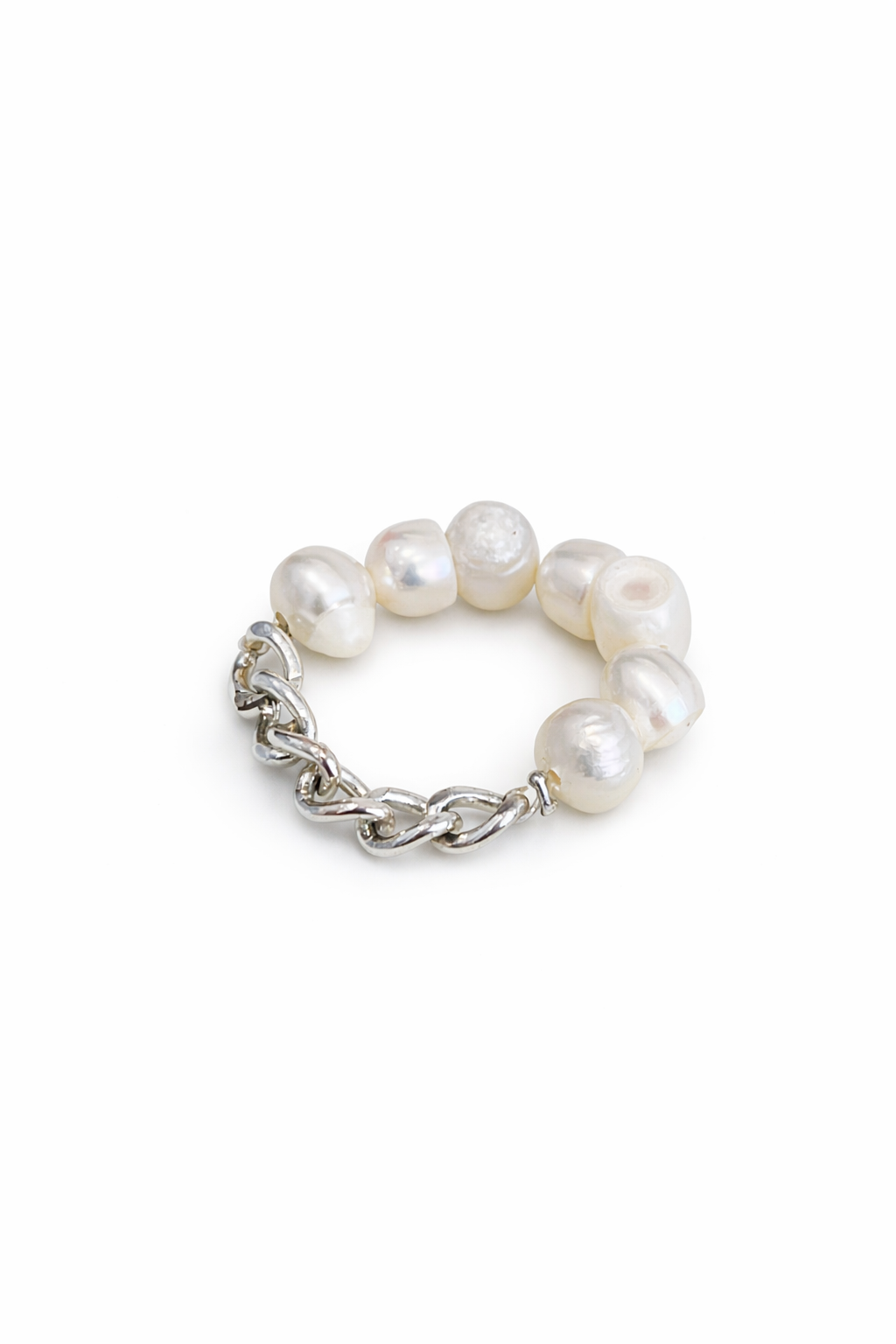 Baroque Pearl Silver Chain Ring
