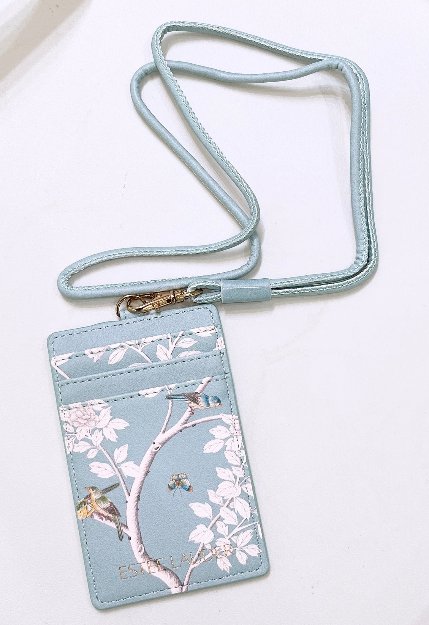 Estée Lauder Flower PU Leather Card Sleeve Wallet with Lanyard