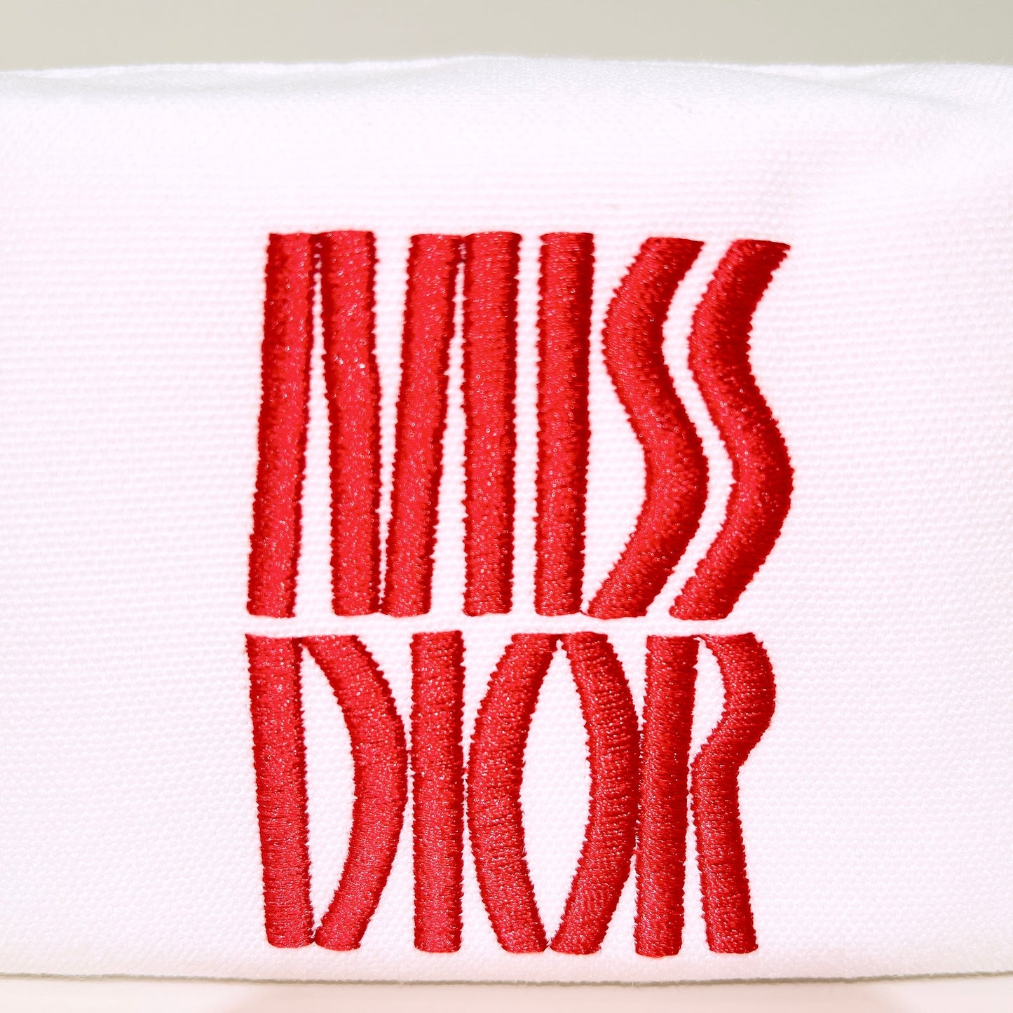 Miss Dior Logo Embroidered White Makeup Bag