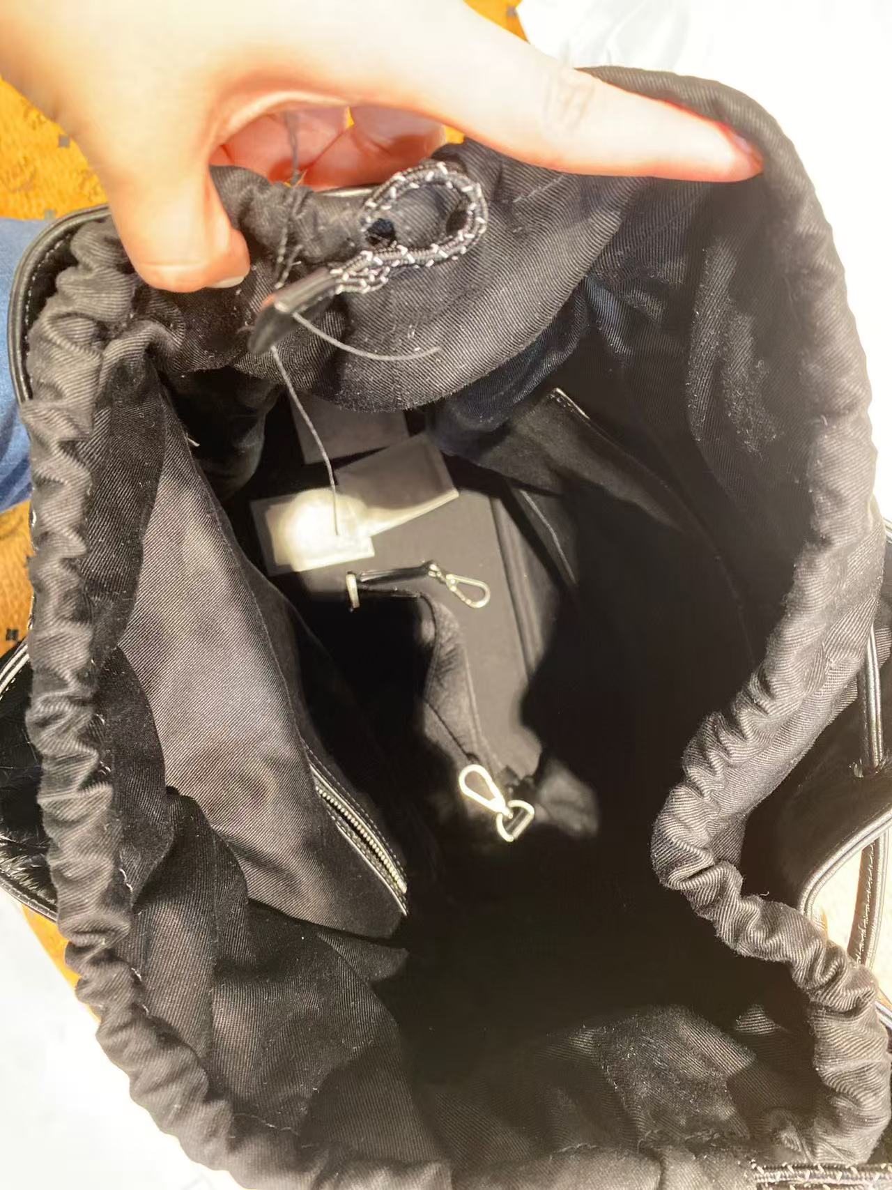 (Preorder) MCM Black Medium Italian Soft leather drawstring Backpack