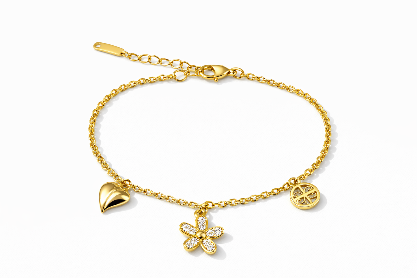 Hearts and flowers Gold pendant bracelet