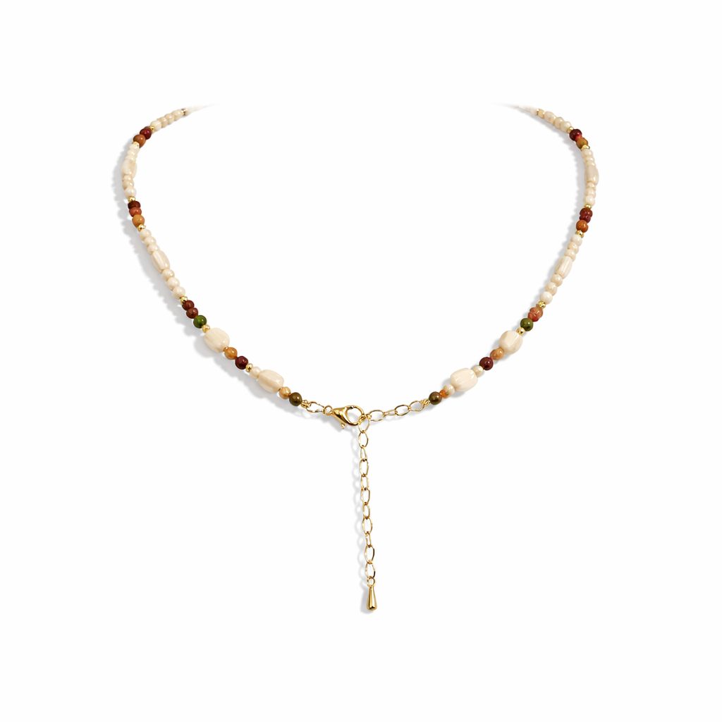 Multi-coloured gemstone beaded gold necklace