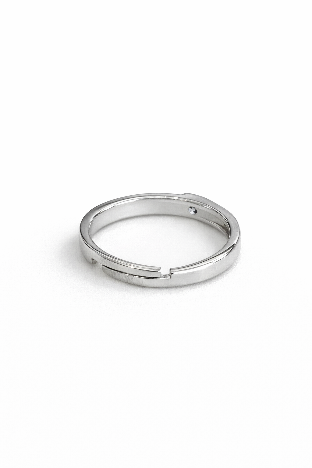 Single diamond open silver ring
