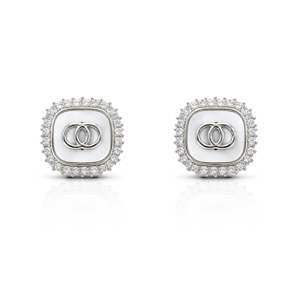 White enamel square panel Earrings