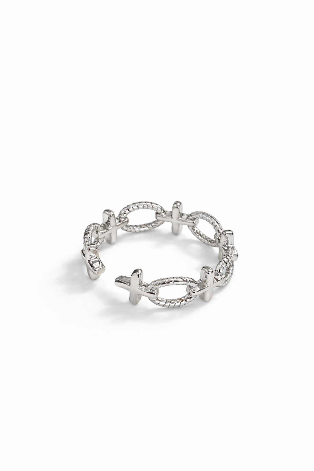 Silver Cross Chain Ring Opening