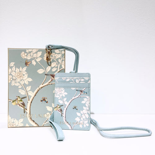Estée Lauder Flower PU Leather Card Sleeve Wallet with Lanyard