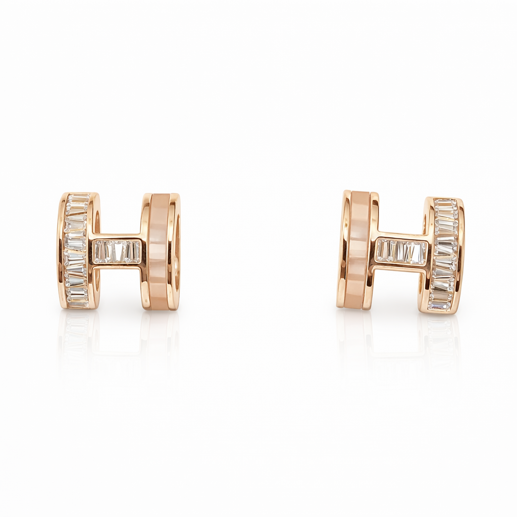 H-shaped design earrings