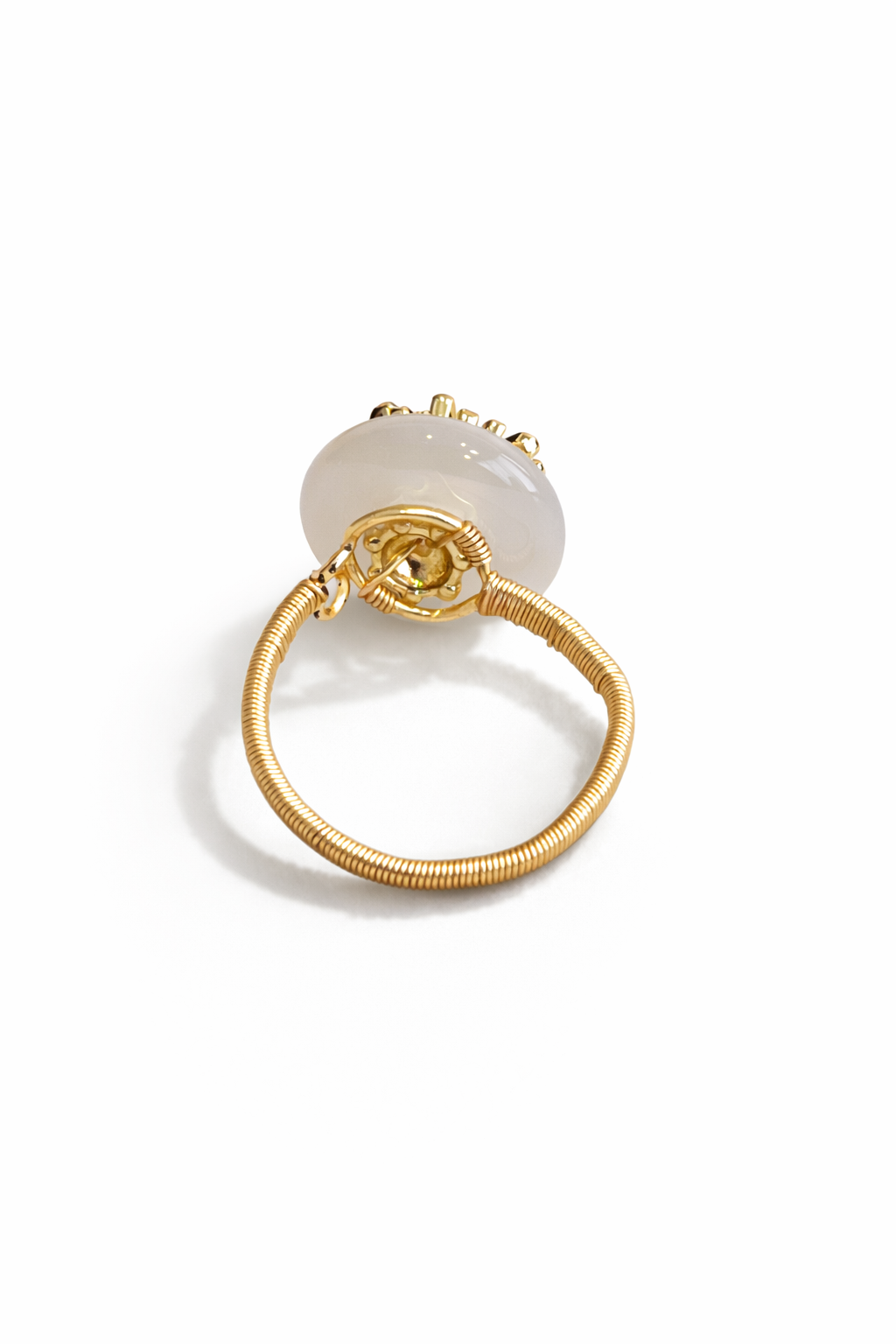 Gray jade-coloured convex round ring