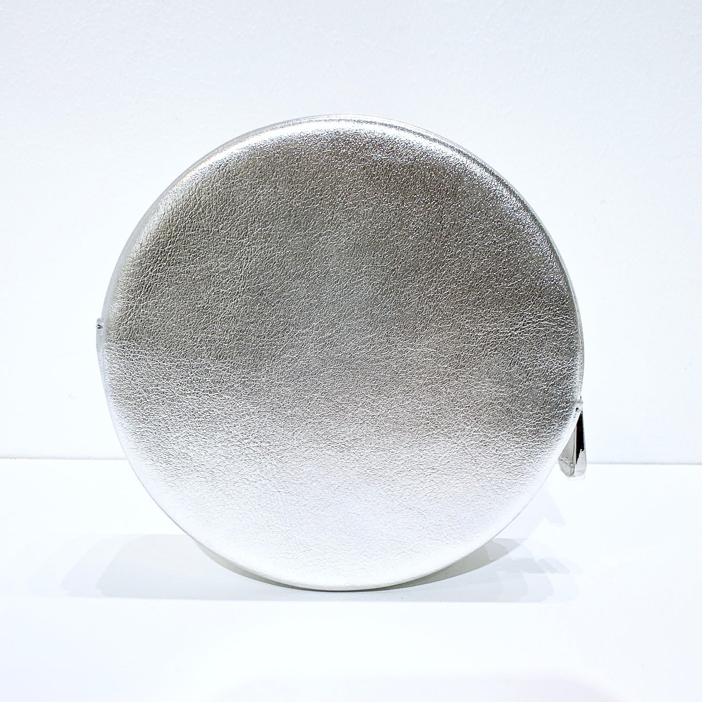 Dior Silver Round Leather Pouch Cosmetic Case Limited Novelty Boxed Authentic
