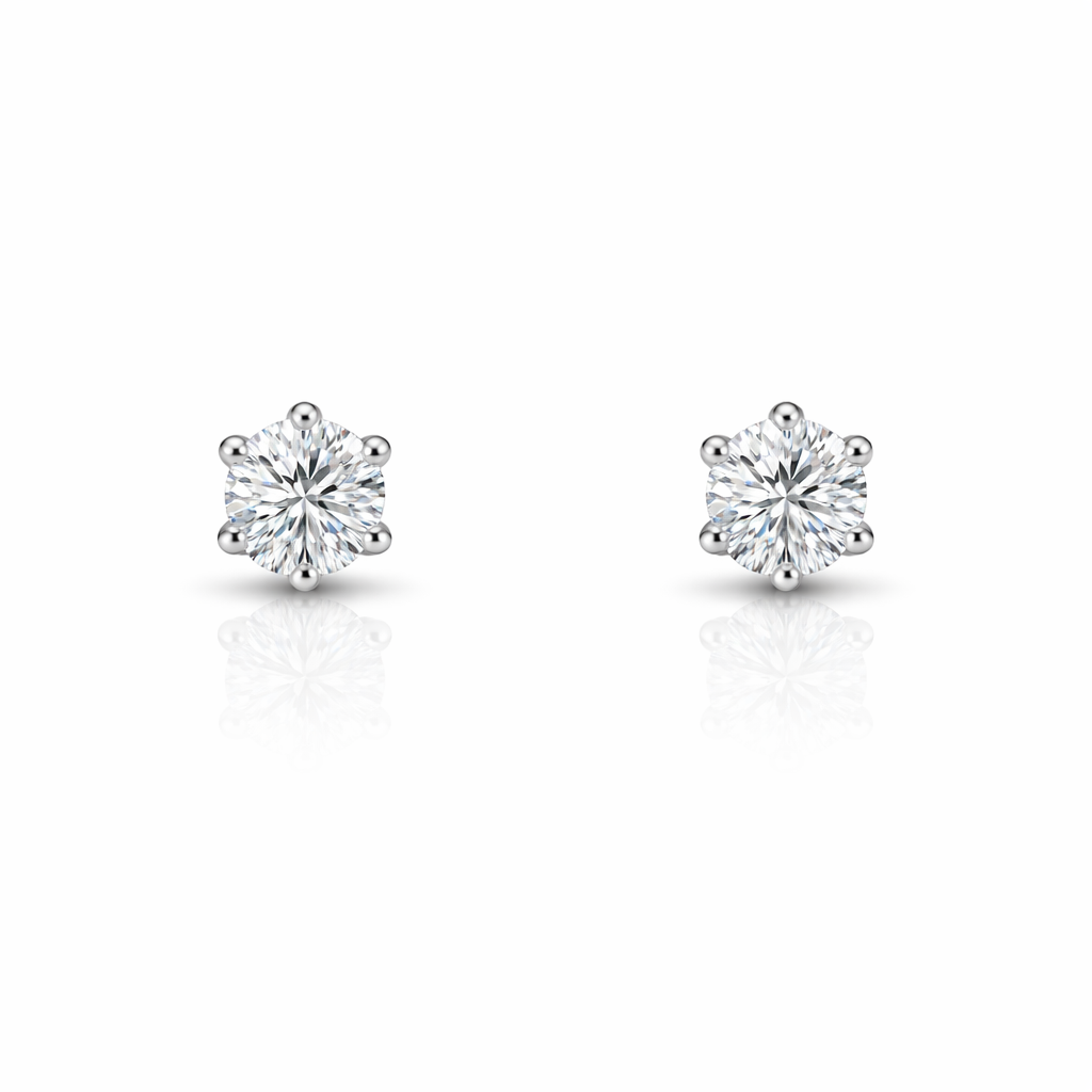 Six-claw inlaid round diamond earrings
