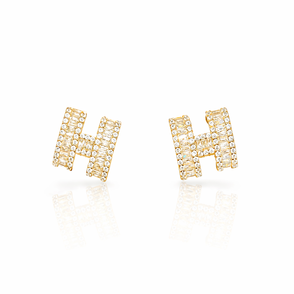 Diamond-inlaid "H" letter earrings