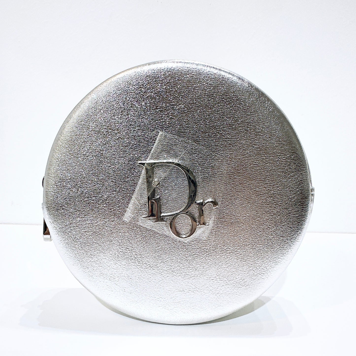 Dior Silver Round Leather Pouch Cosmetic Case Limited Novelty Boxed Authentic