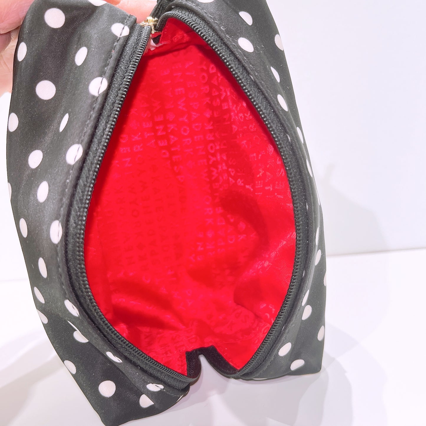 Kate Spade Black nylon polka dot cosmetic bag