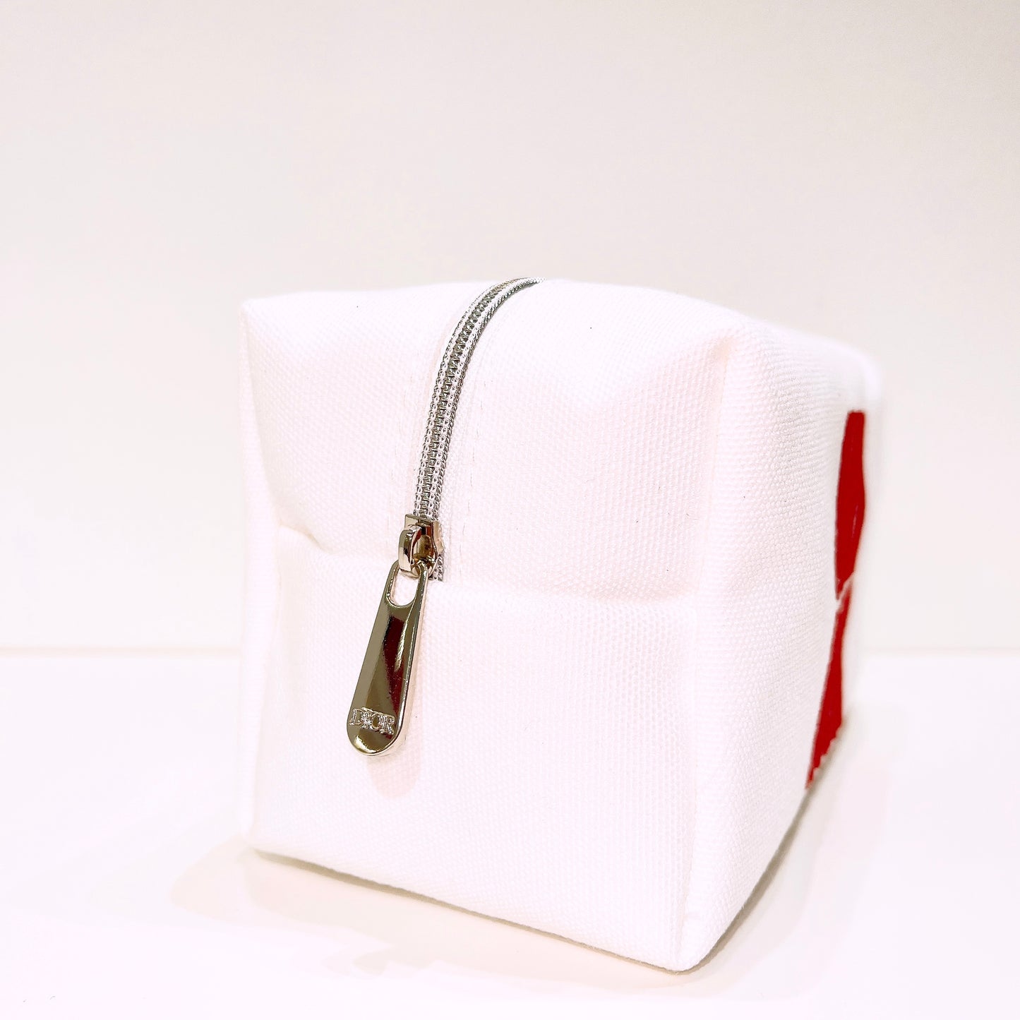 Miss Dior Logo Embroidered White Makeup Bag