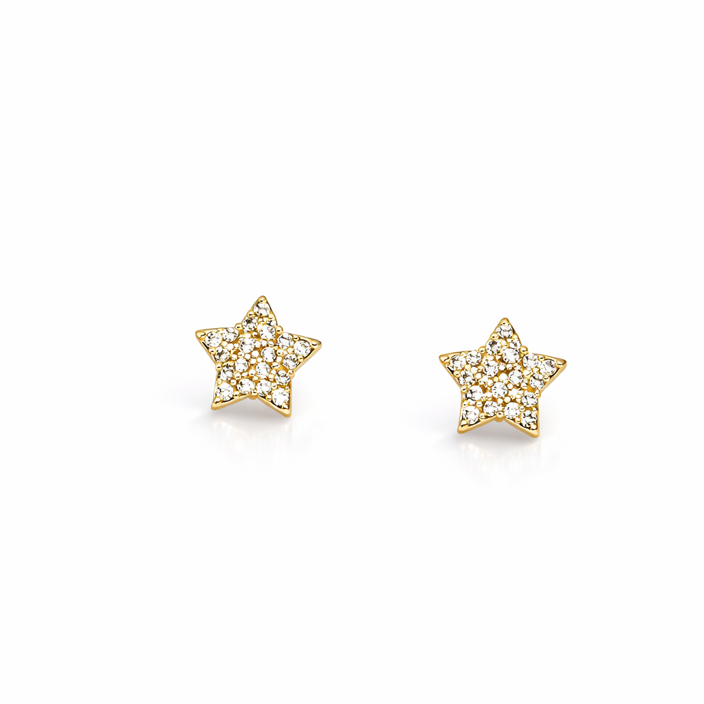 Yellow Gold Star Diamond Pavé Stud Earrings