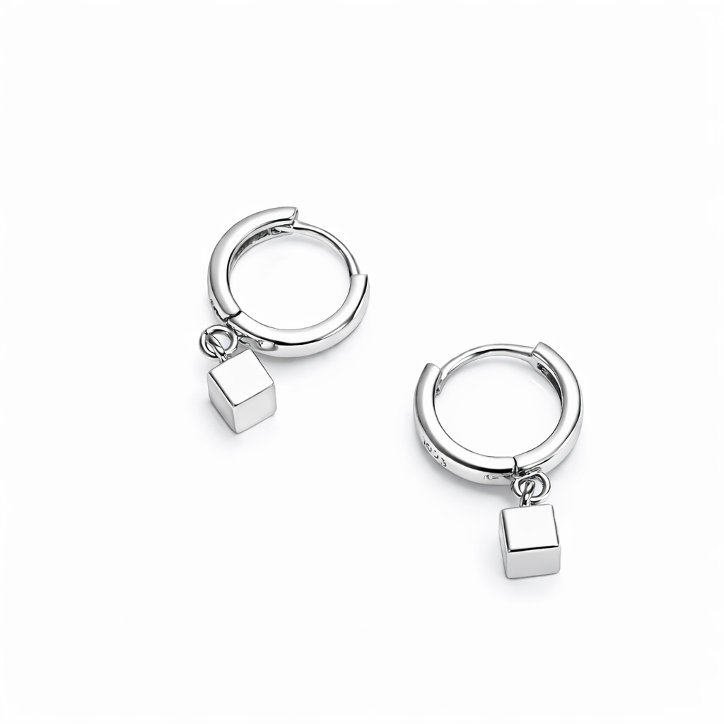 Silver earrings with square pendants