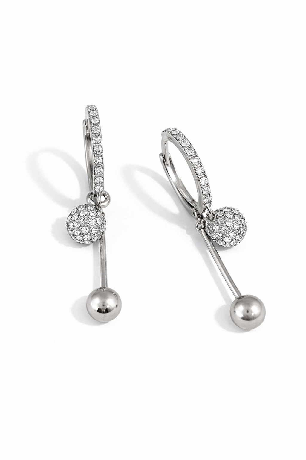 Diamond-encrusted spherical pendant earrings