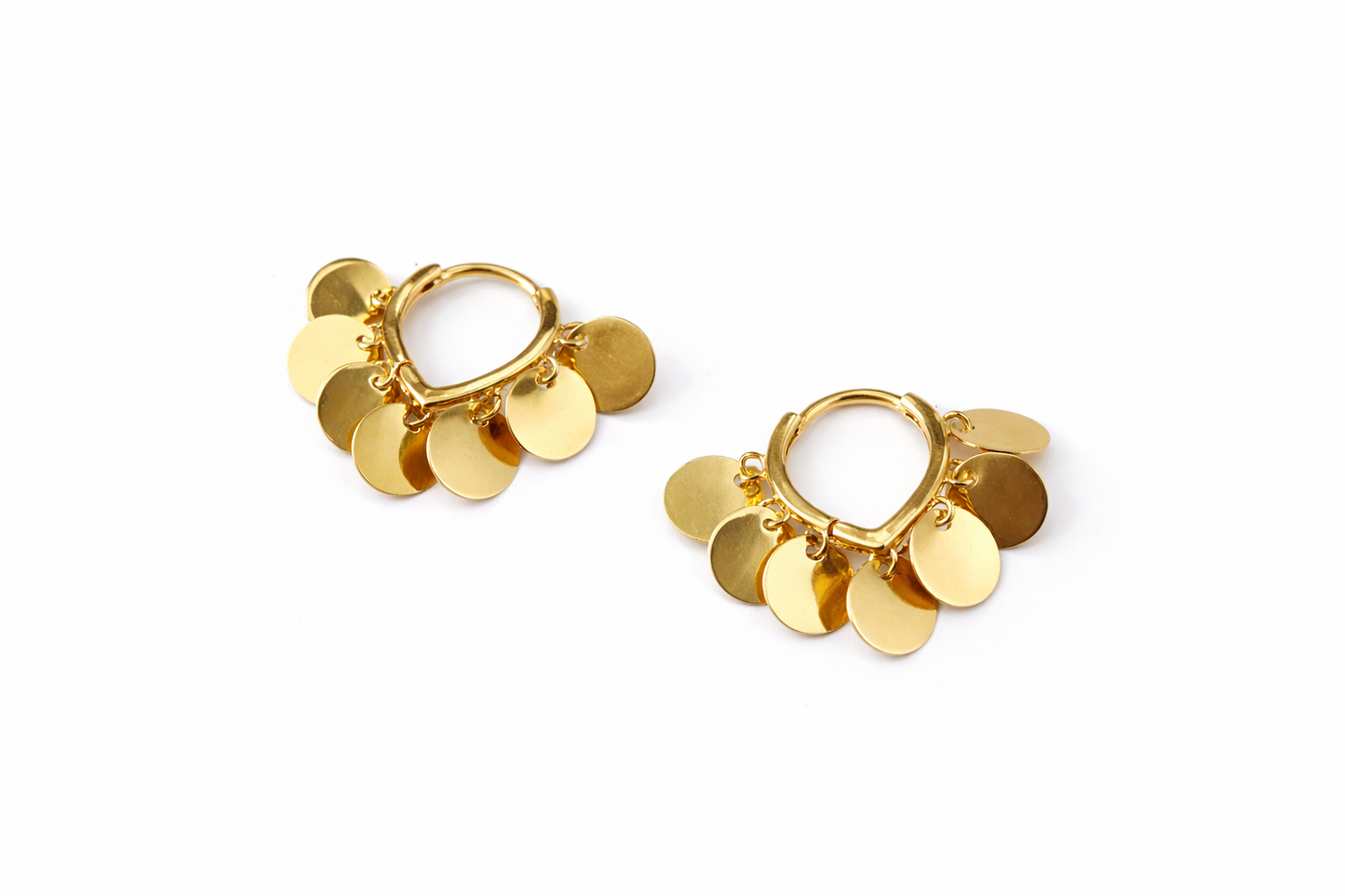 Gold round pendant hoop earrings
