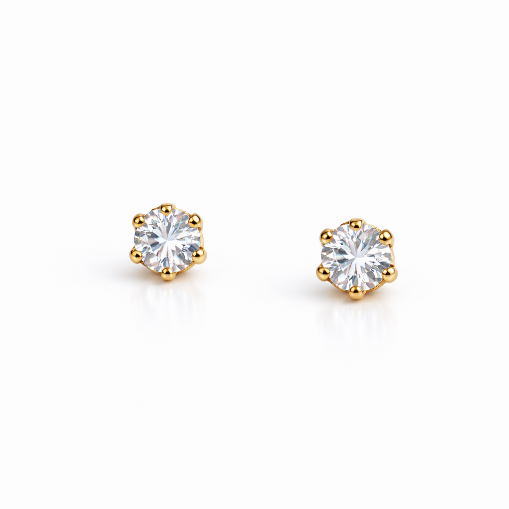 Six-claw inlaid round diamond earrings