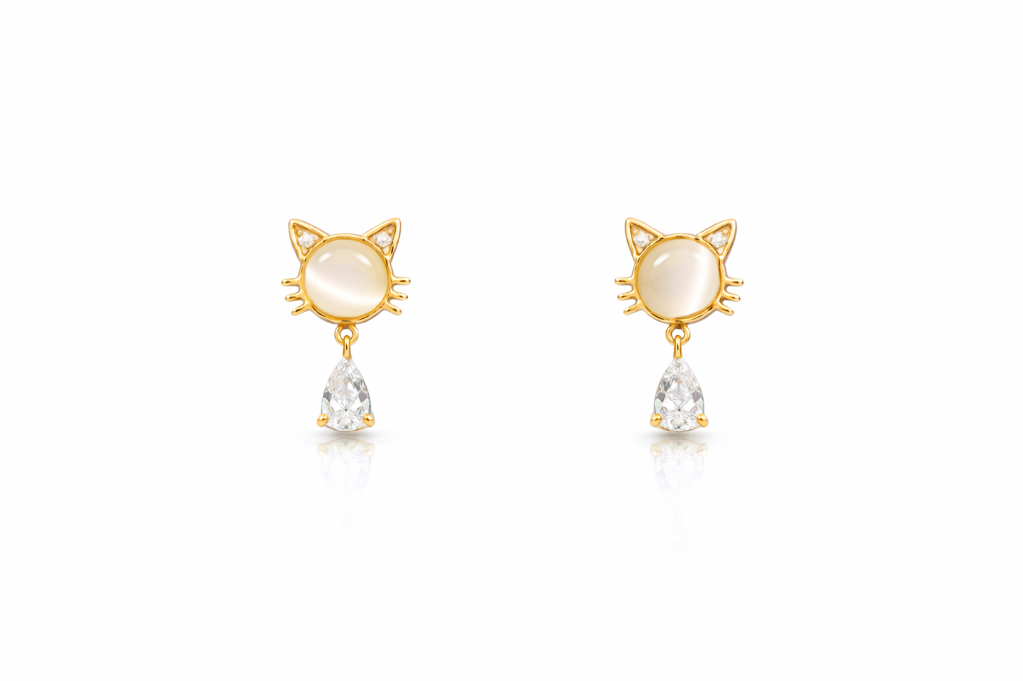 Golden cat face earrings
