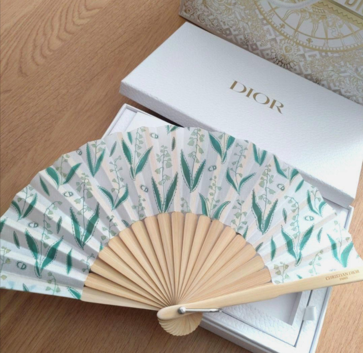 Christian Dior Novelty lily of the valley Mini Folding Fan with Strap Limited