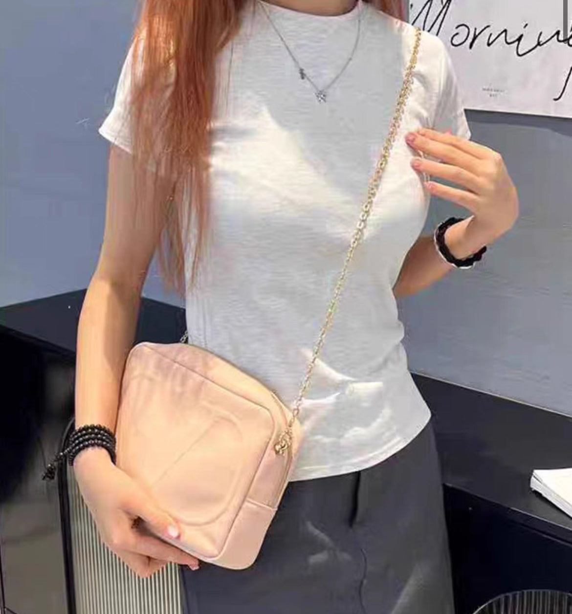 Valentino Beaute Light Pink Large Pouch With Chain