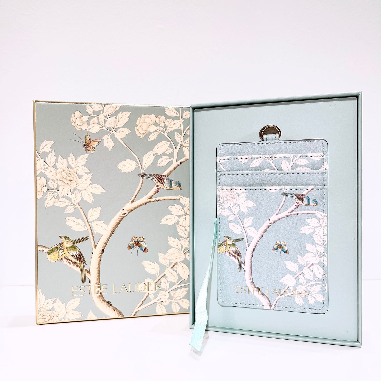 Estée Lauder Flower PU Leather Card Sleeve Wallet with Lanyard
