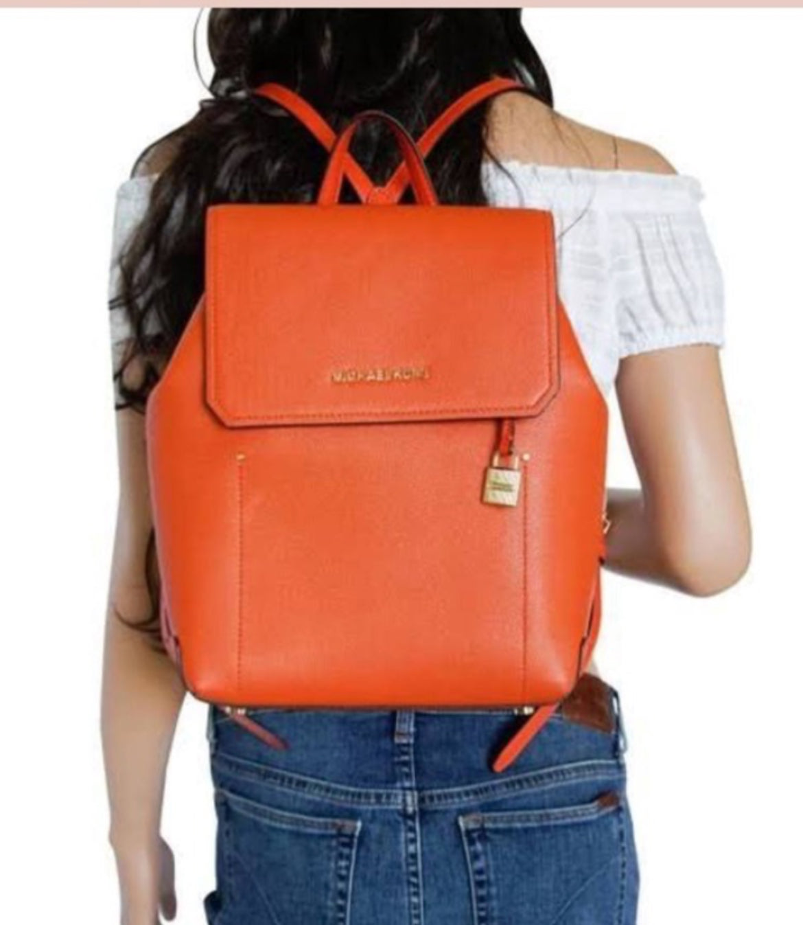 Michael Kors MK Hayes Medium Leather Backpack orange
