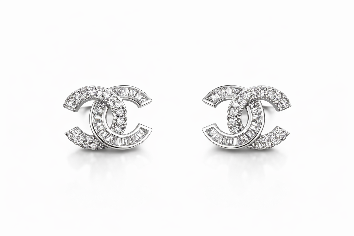 Iconic CC Crystal Stud Earrings | Silver Finish