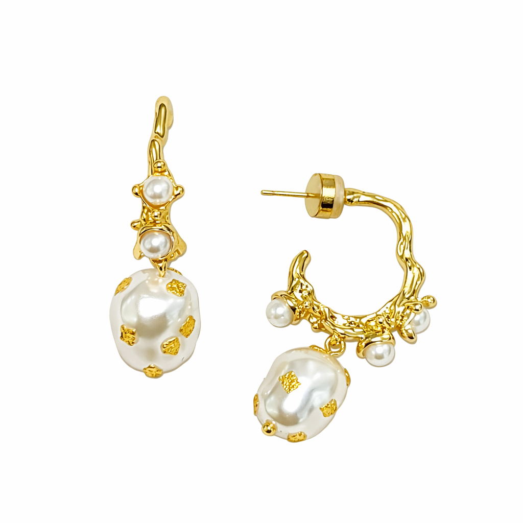 Baroque pearl irregular gold hoop earrings