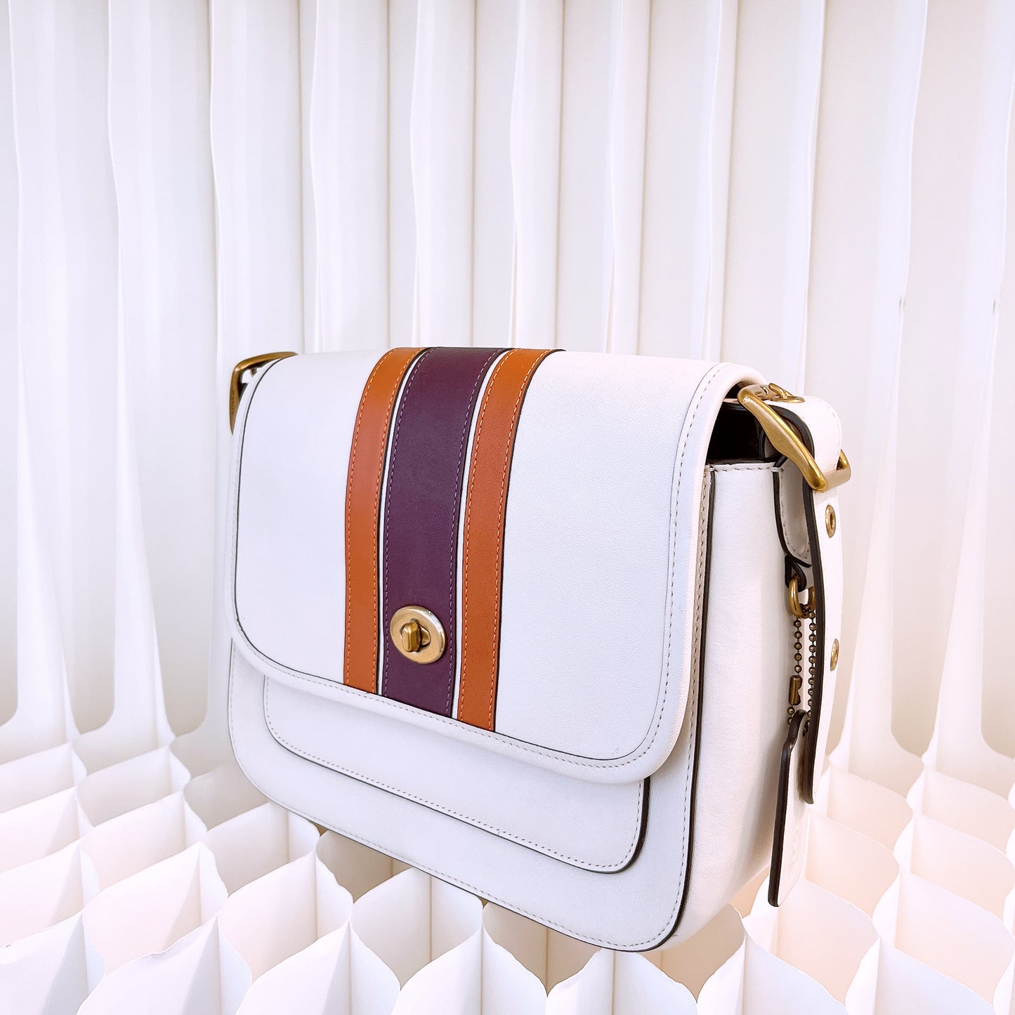 Coach Rambler Vasity Stripe Shoulder Messenger Bag In CHALK MULTI Leather