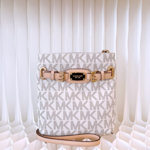 Michael Kors MK Jet Set Vanilla PVC Signature MK Chain Crossbody Bag