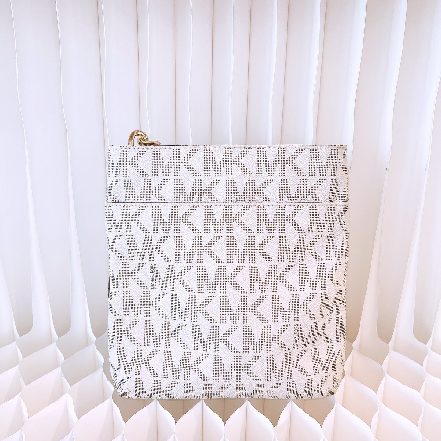 Michael Kors MK Jet Set Vanilla PVC Signature MK Chain Crossbody Bag