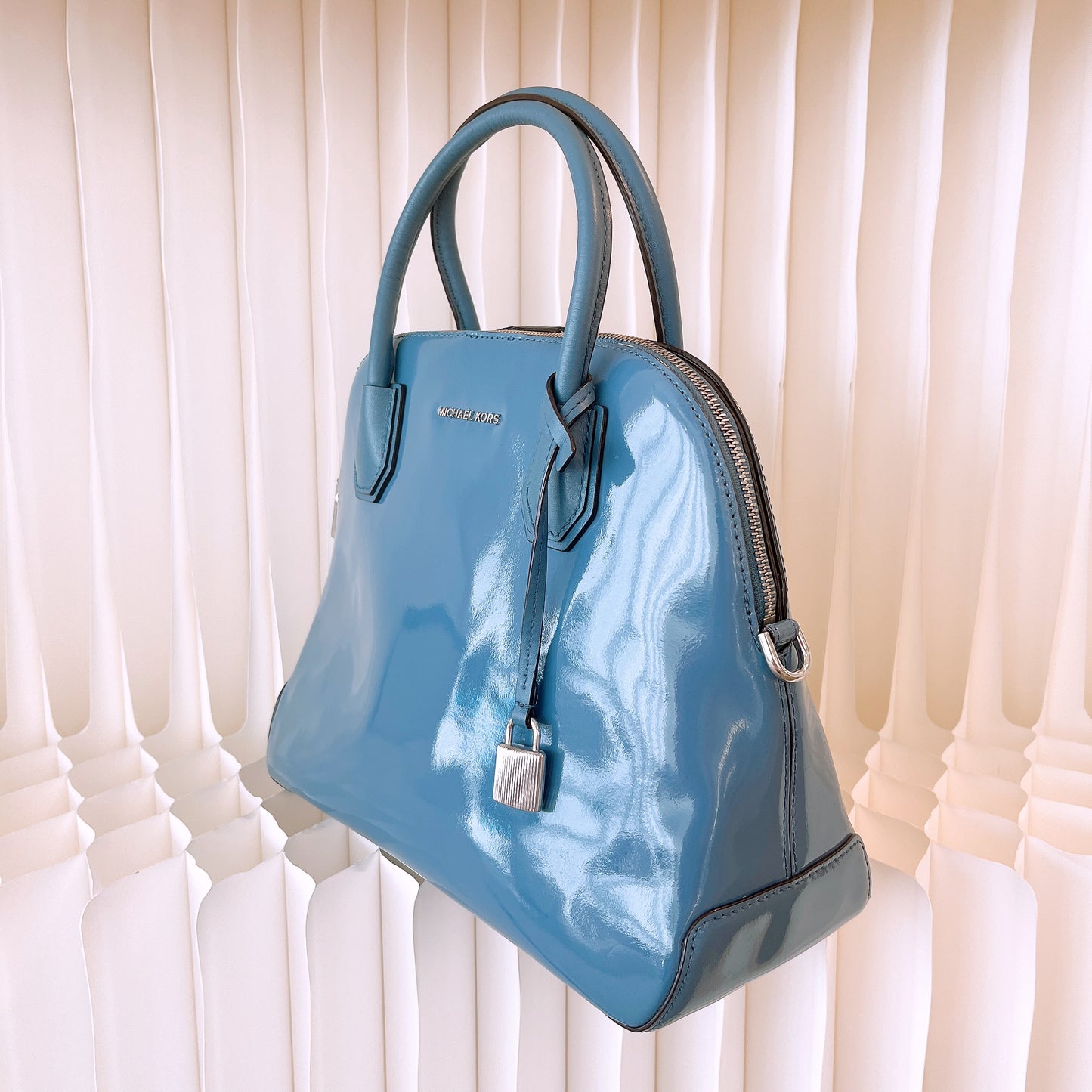 Michael Kors Light Blue Patent leather Large Mercer Dome Satchel