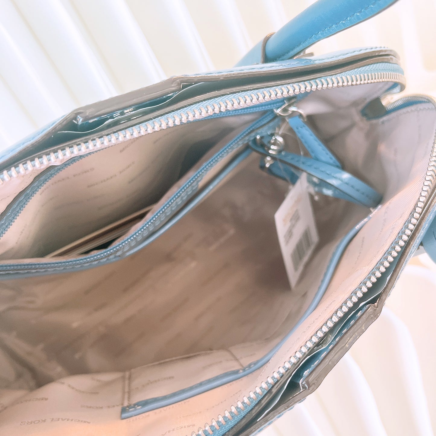 Michael Kors Light Blue Patent leather Large Mercer Dome Satchel