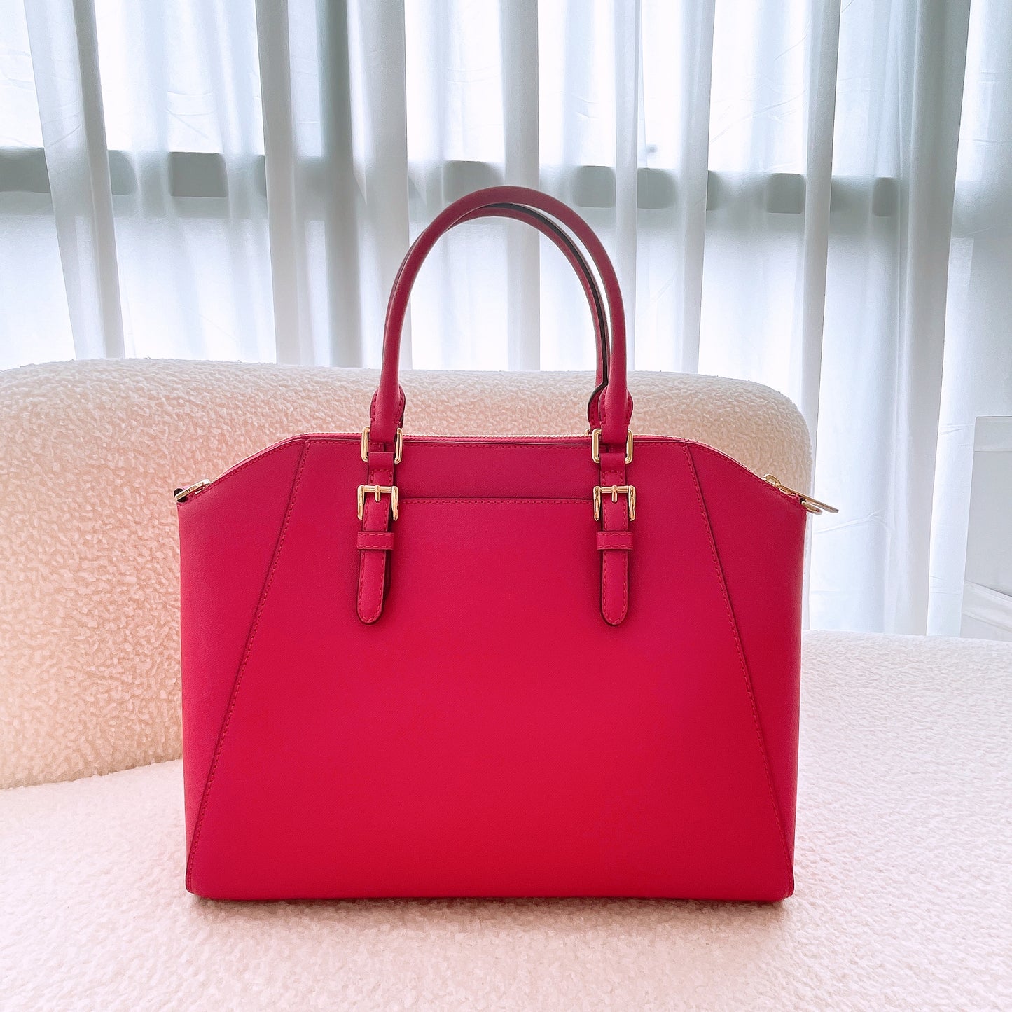 Michael Kors Ciara Large Top Zip Satchel Saffiano Leather Magenta