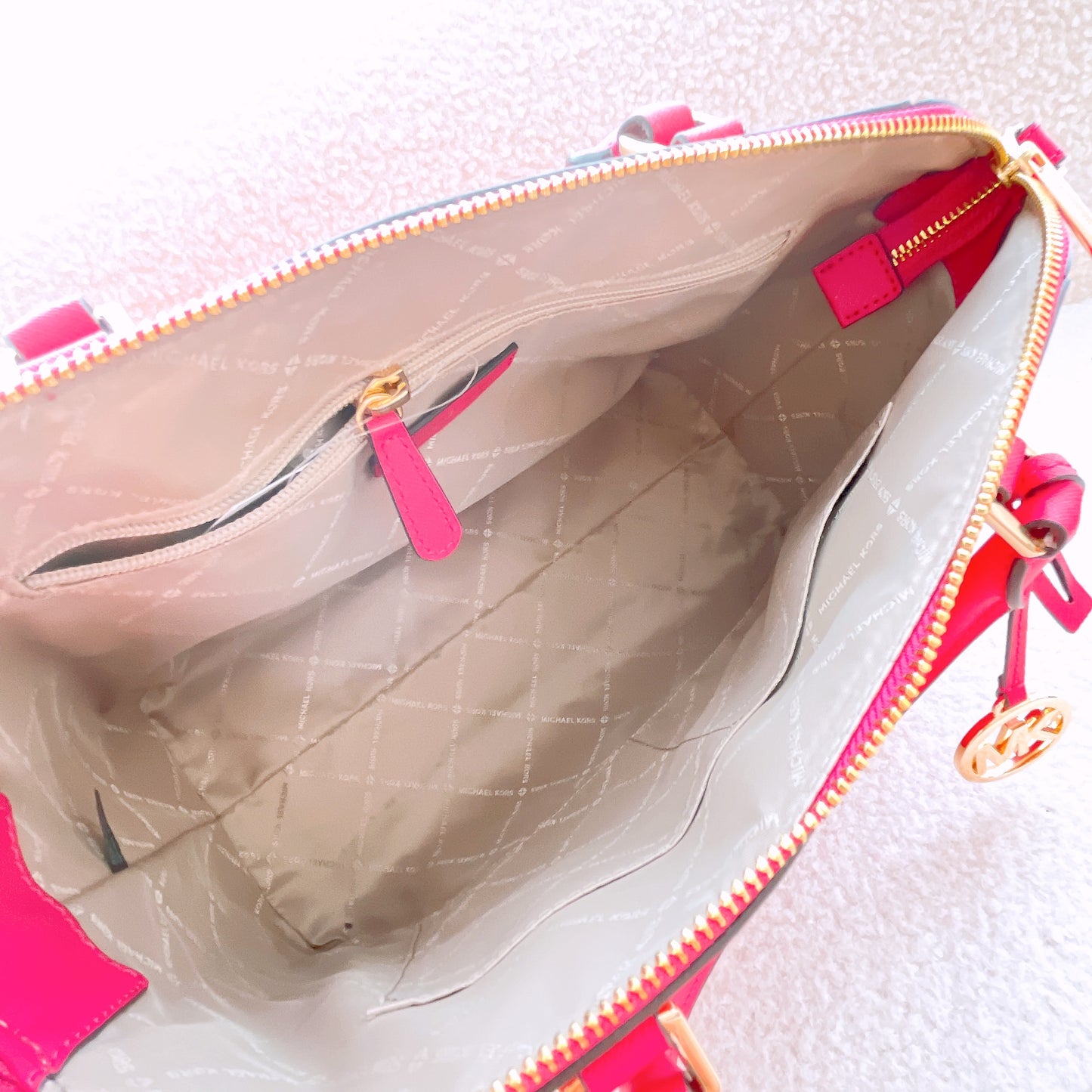Michael Kors Ciara Large Top Zip Satchel Saffiano Leather Magenta