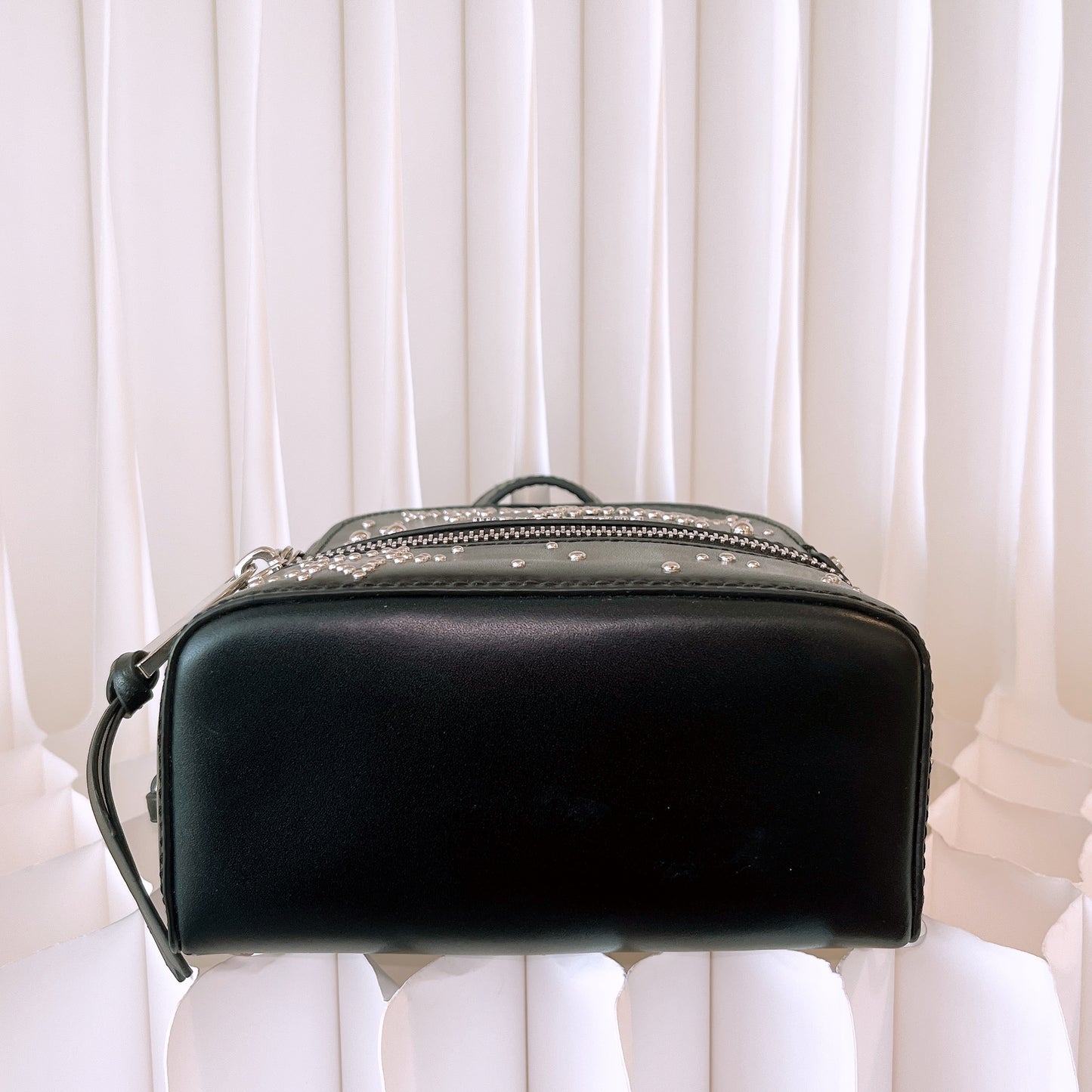Michael Kors Black Rhea Studded Star Mini Messenger Zip Backpack Bag