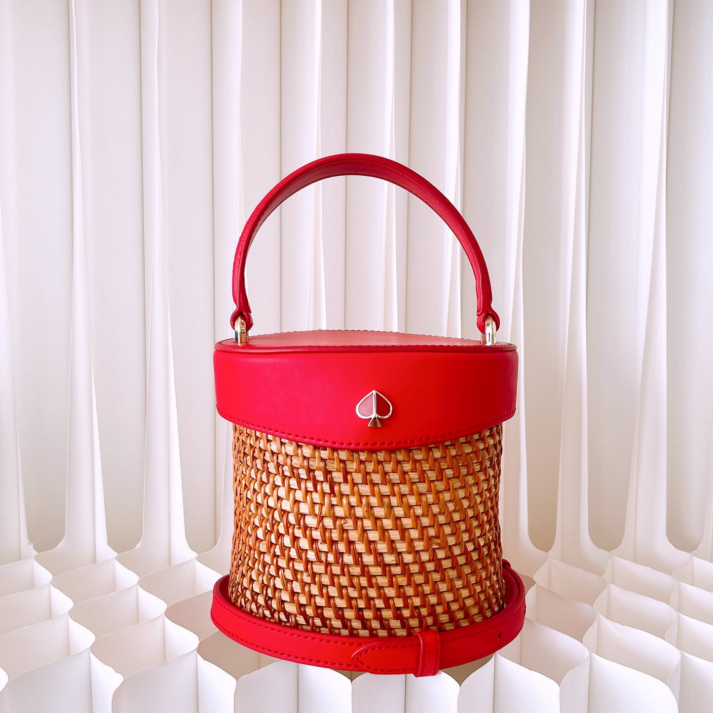 Kate Spade Straw Mini Bucket Rose Wicker Satchel