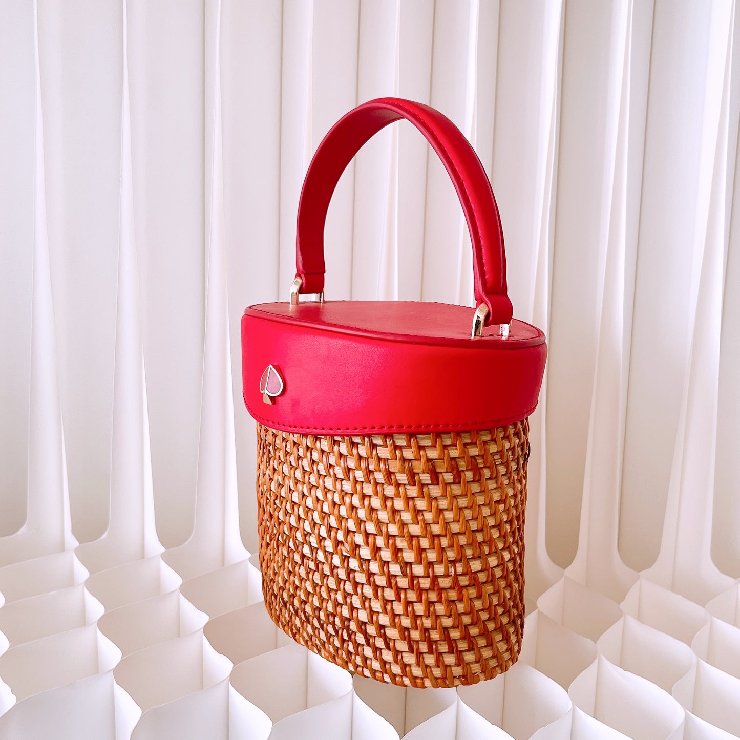 Kate Spade Straw Mini Bucket Rose Wicker Satchel