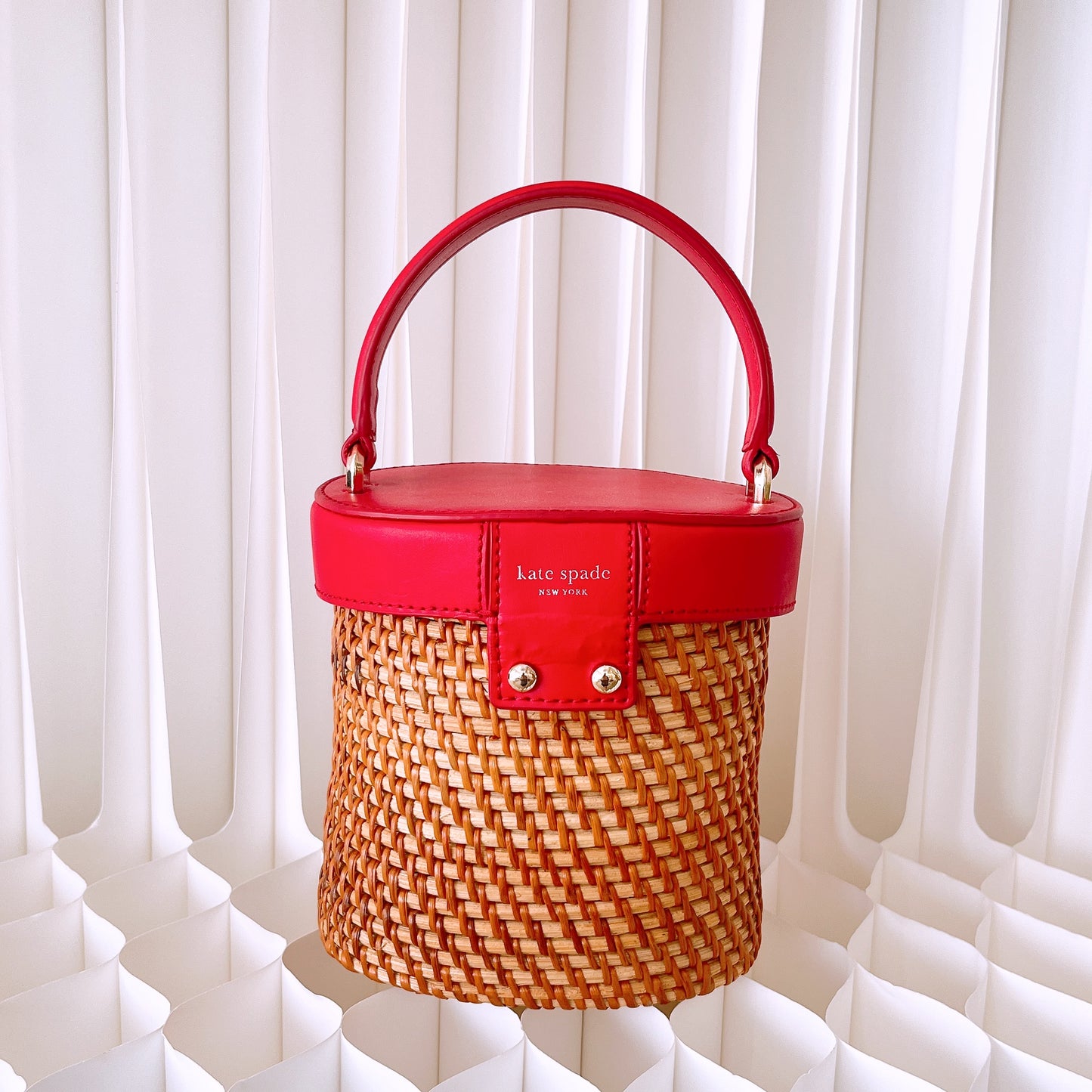 Kate Spade Straw Mini Bucket Rose Wicker Satchel