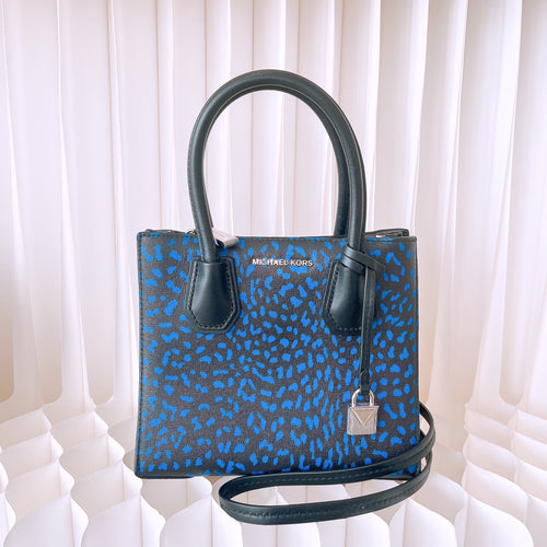 Michael Kors Black/Blue Leather and Coated Canvas Animal Print Mercer Tote