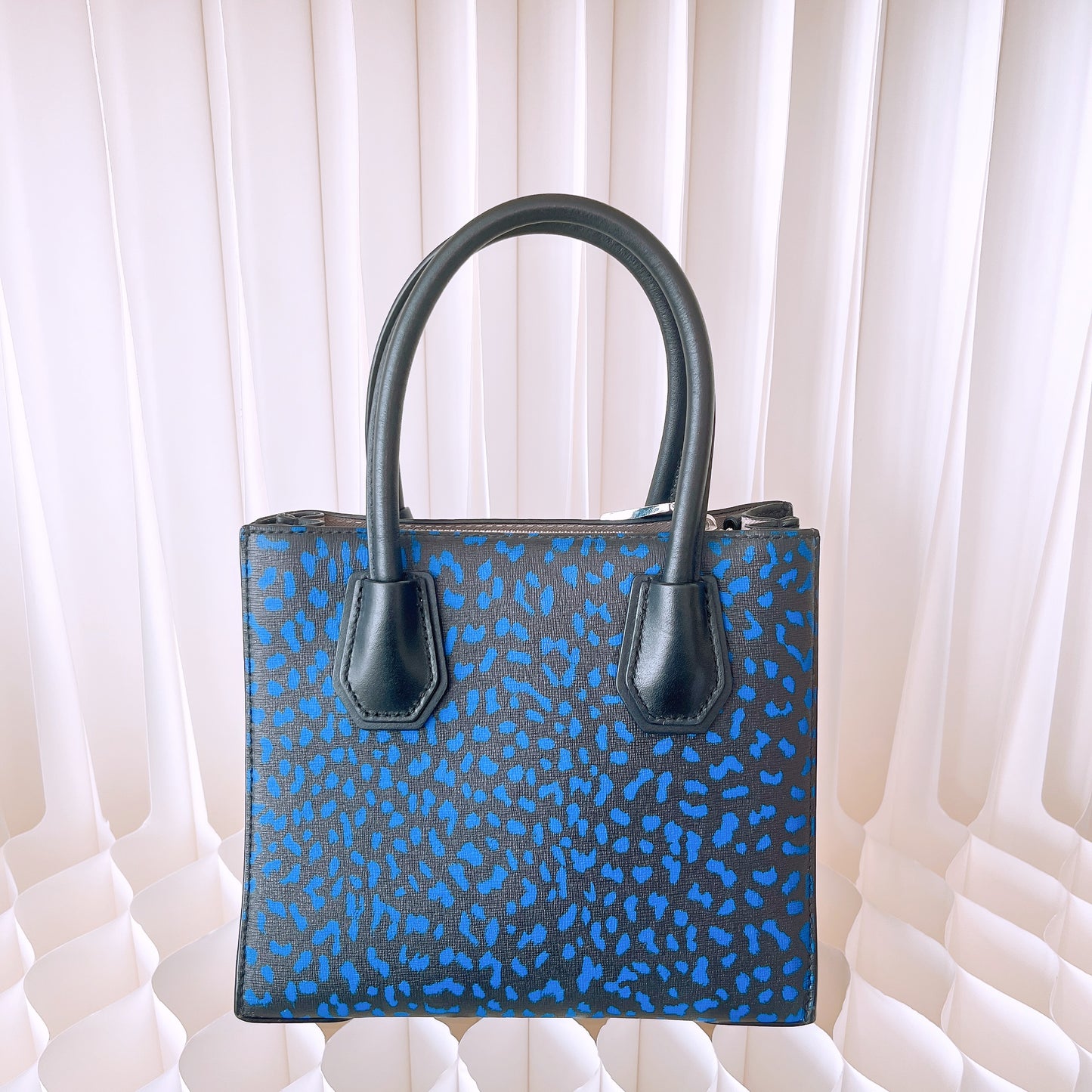 Michael Kors Black/Blue Leather and Coated Canvas Animal Print Mercer Tote